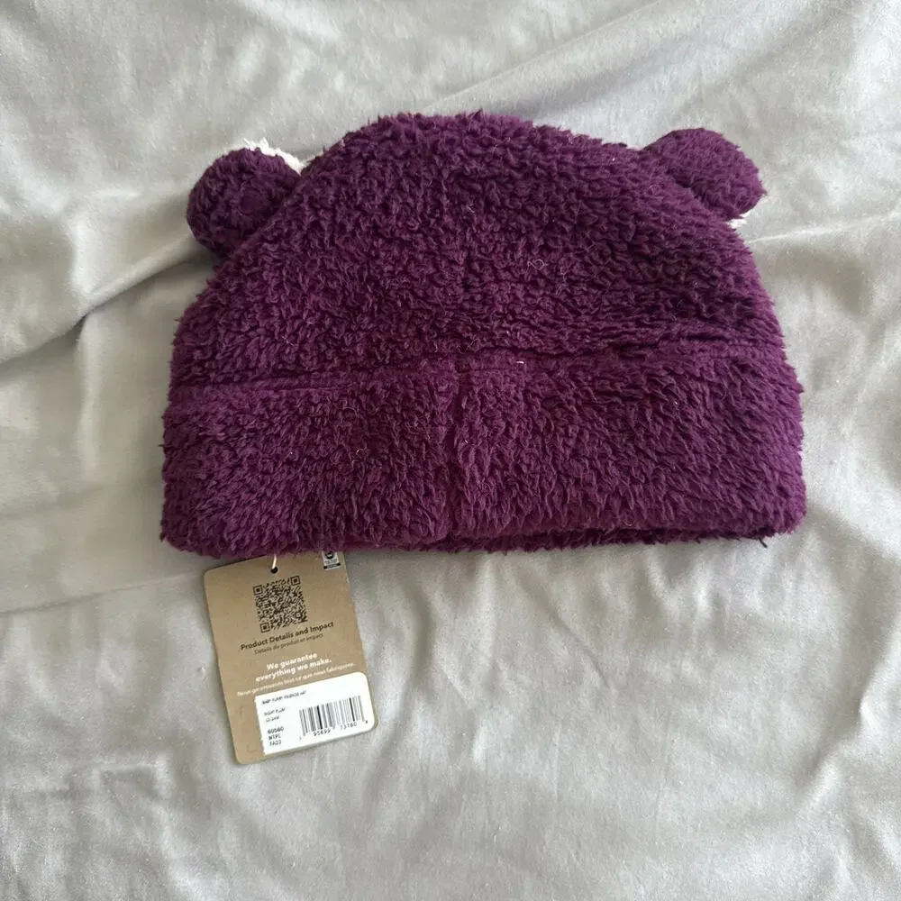 NWT Patagonia Fleece Hat Baby 12-24M Furry Friend Bear Kids Berry Fig MSRP $39